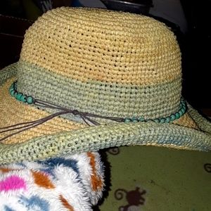 Rolled Edge Crocheted Raffia Bowler Hat